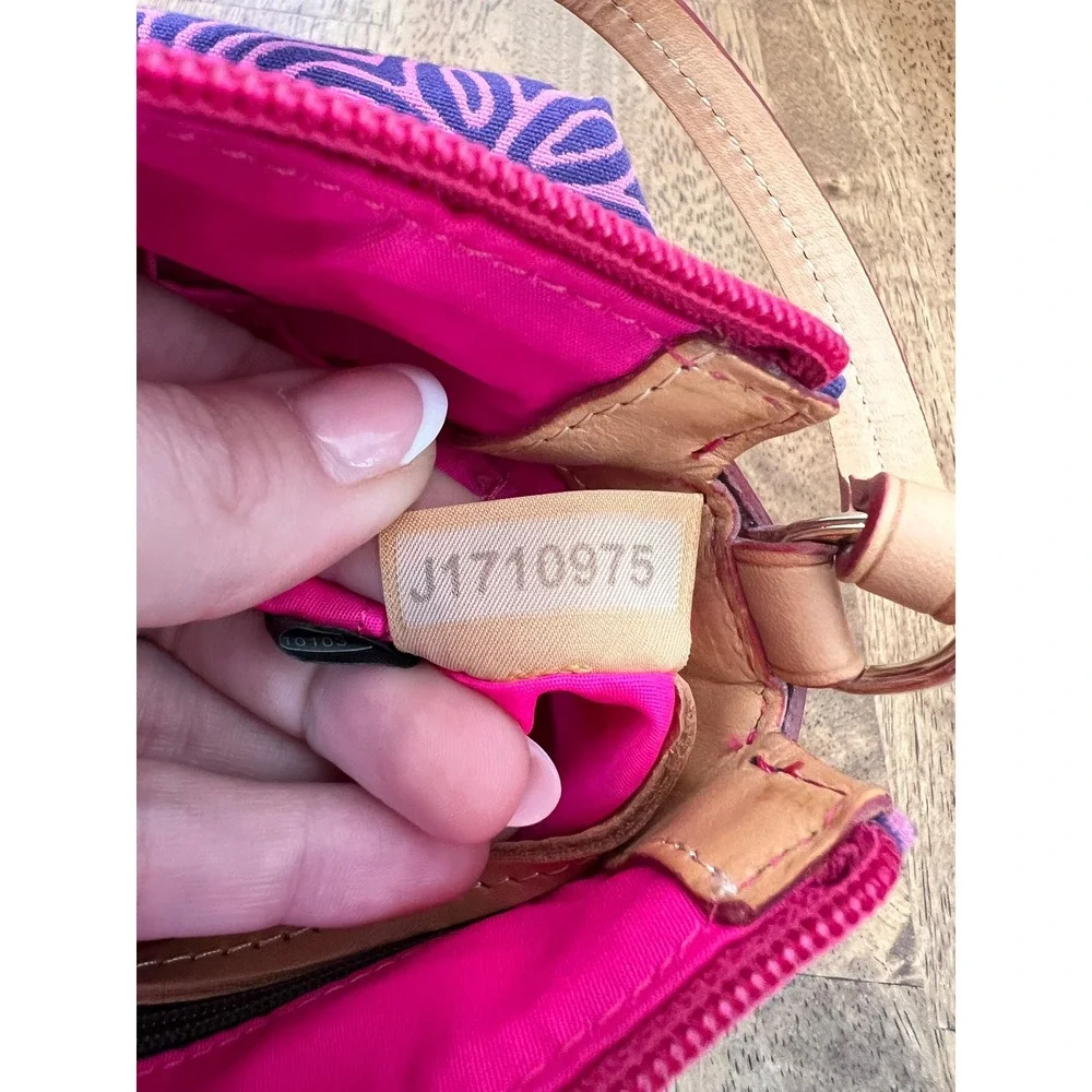 Dooney & Bourke Doodle Print Canvas Small Shoulder Bag Purple Pink Vachetta Trim